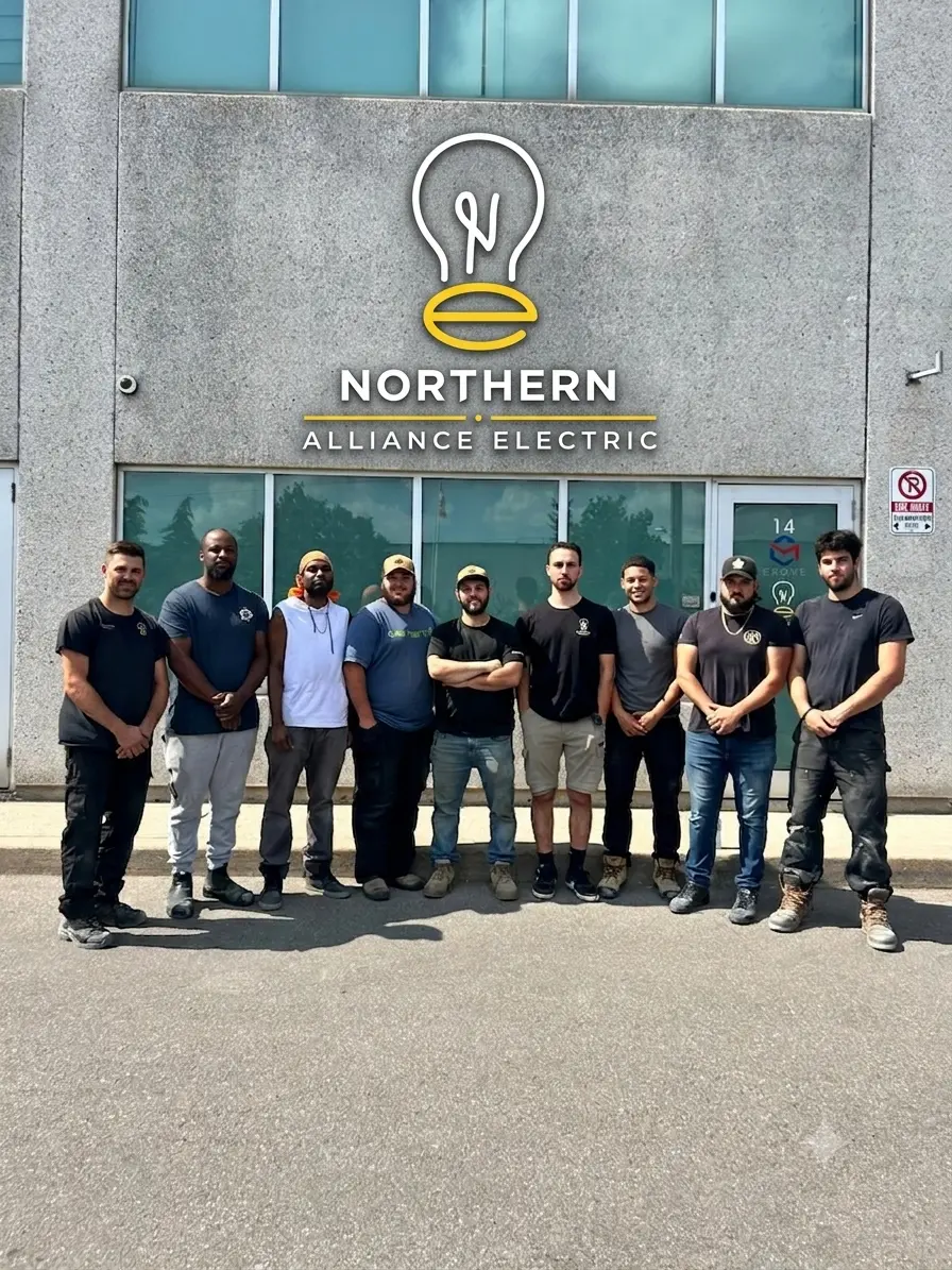 Northern Alliance Electric team standing outside the company headquarters